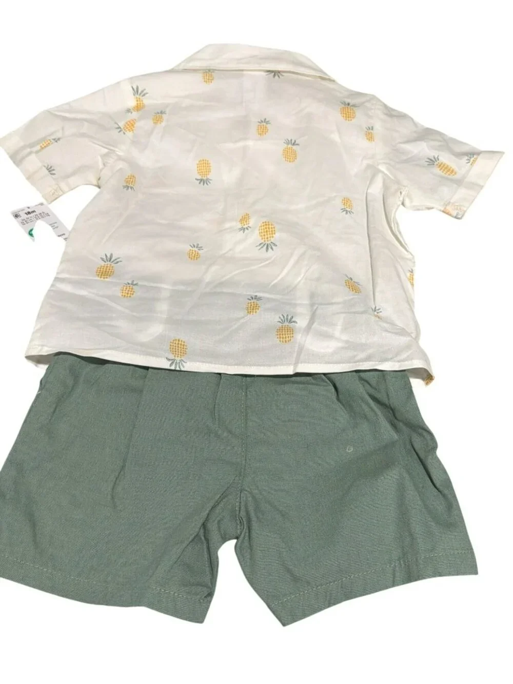 Carters Pineapple Print Button-Up Shirt & Green Shorts Set 18M